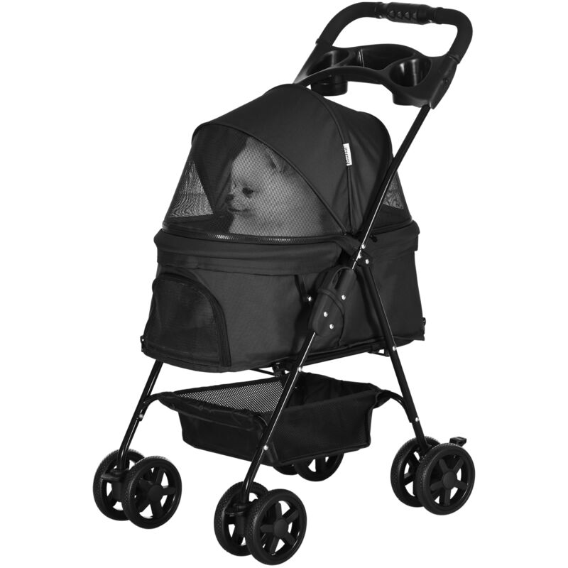 foto del prodotto passeggino per cani piccoli pieghevole con ruote girevoli nero pawhut