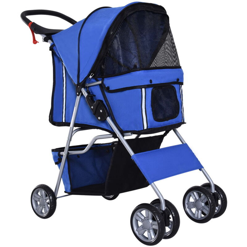 foto del prodotto passeggino per cani pieghevole in tessuto con cestino e portabicchieri, 75x45x97cm blu