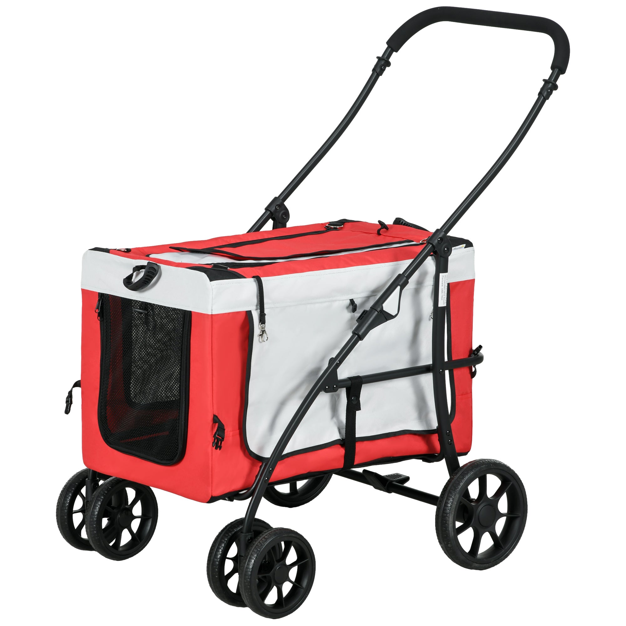 foto del prodotto passeggino per cani taglia piccola e mini con 2 guinzagli e custodia portaoggetti 81x58x97.5 cm rosso