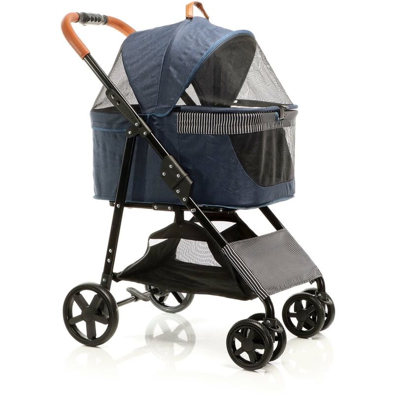 foto del prodotto passeggino pieghevole per cani 2in1 blu, carrozzina e trasportino rimovibile, max 20 kg per animali taglia piccola e media fudajo