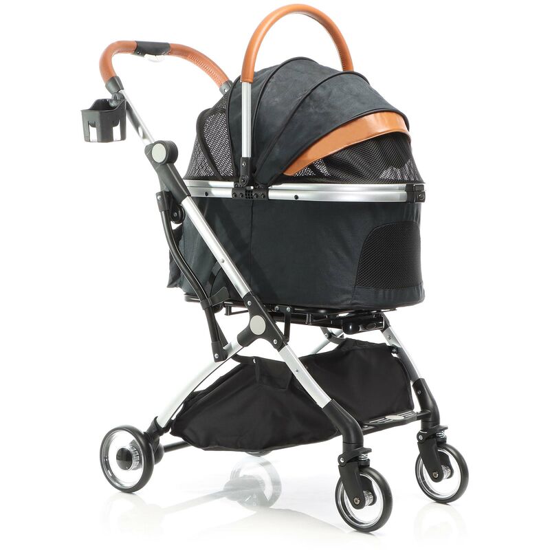foto del prodotto passeggino pieghevole per cani 2in1 nero, carrozzina e trasportino rimovibile, max 15 kg per animali taglia piccola e media fudajo