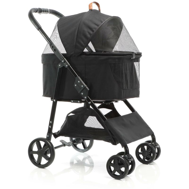 foto del prodotto passeggino pieghevole per cani 2in1 nero, carrozzina e trasportino rimovibile, max 20 kg per animali taglia piccola e media fudajo