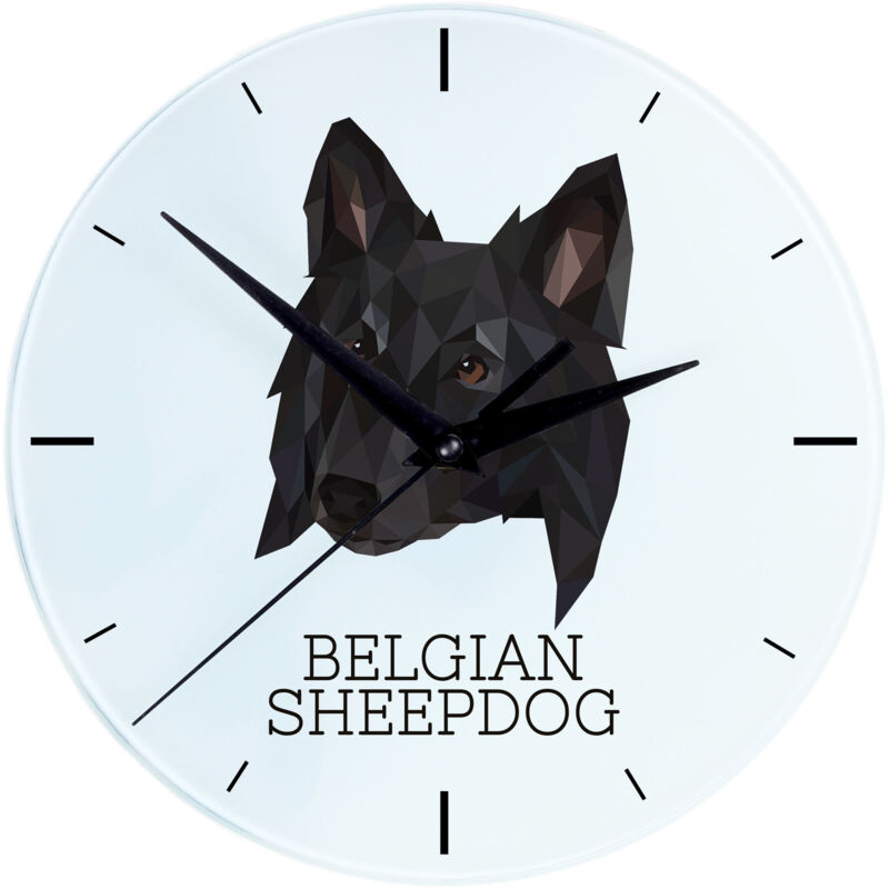 foto del prodotto pastore belga, cane da montagna belga orologio da parete geometrico con foto e scritta di art dog