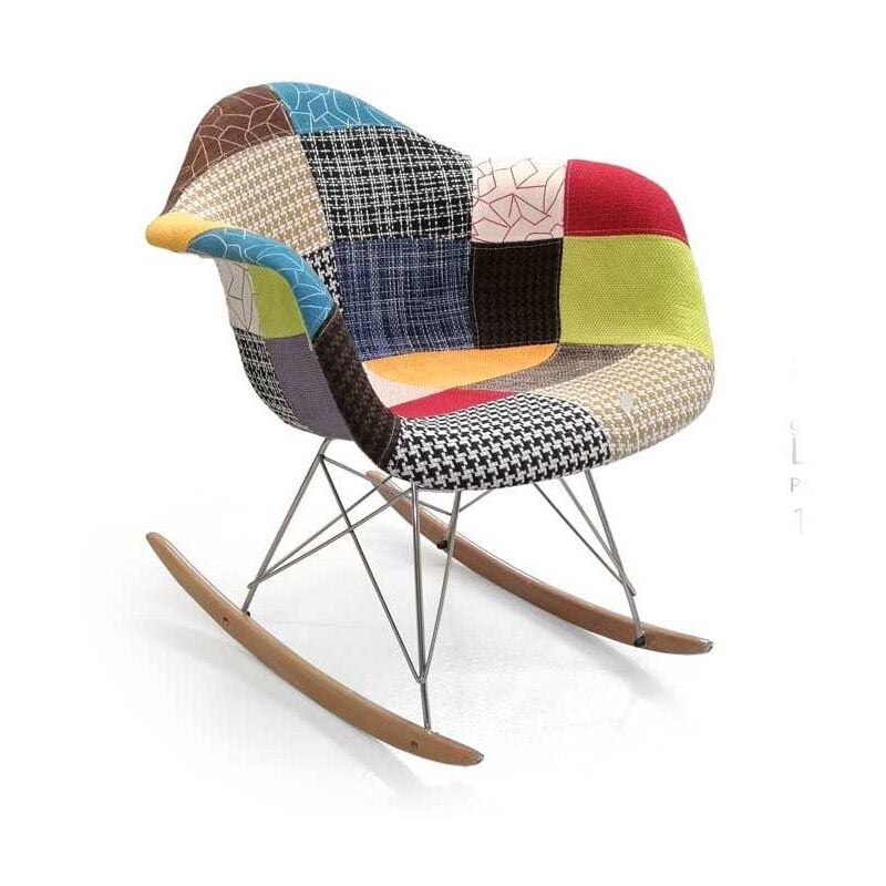 foto del prodotto patchwork mosca poltrona a dondolo in tessuto con gambe in legno 69 x 69 cm