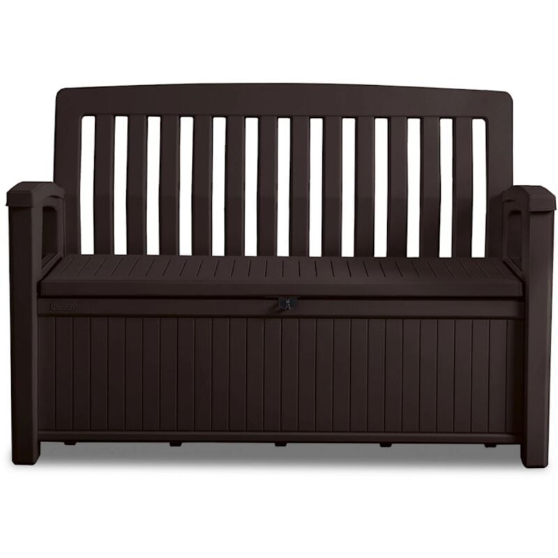 foto del prodotto patio bench panca baule cassapanca esterno in resina effetto legno marrone keter