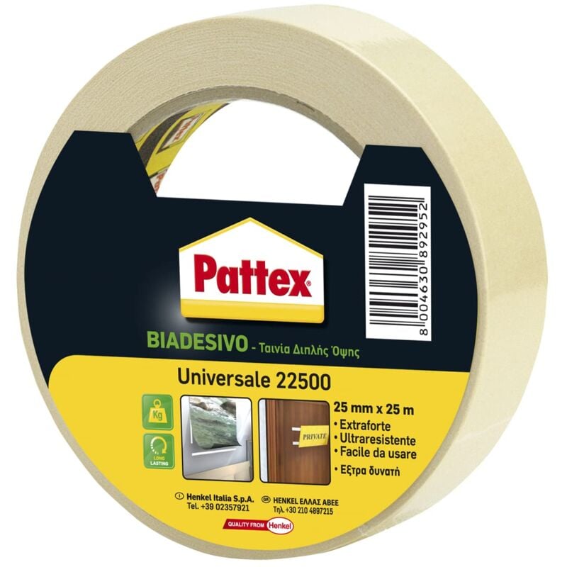 foto del prodotto pattex 22500 biadesivo telato, forte, universale, per numerosi utilizzi domestici e fai da te, 25mmx25m