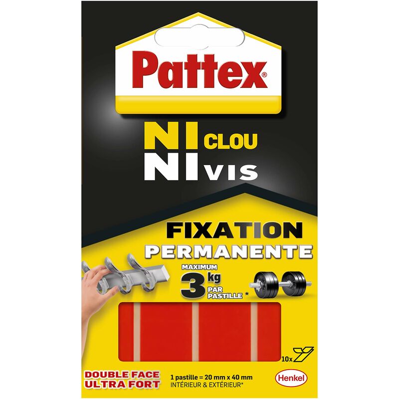 foto del prodotto pattex adesivi, 10 pastiglie, per fissaggio definitivo, double face, senza chiodi e senza viti , ultra resistente, 20 mm x 40 mm