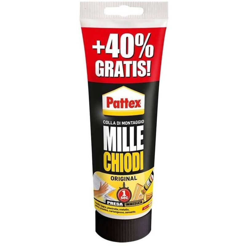foto del prodotto pattex adesivo millechiodi original a presa rapida di colore bianco in tubetto da 250 gr 40 gratis 1 pezzo