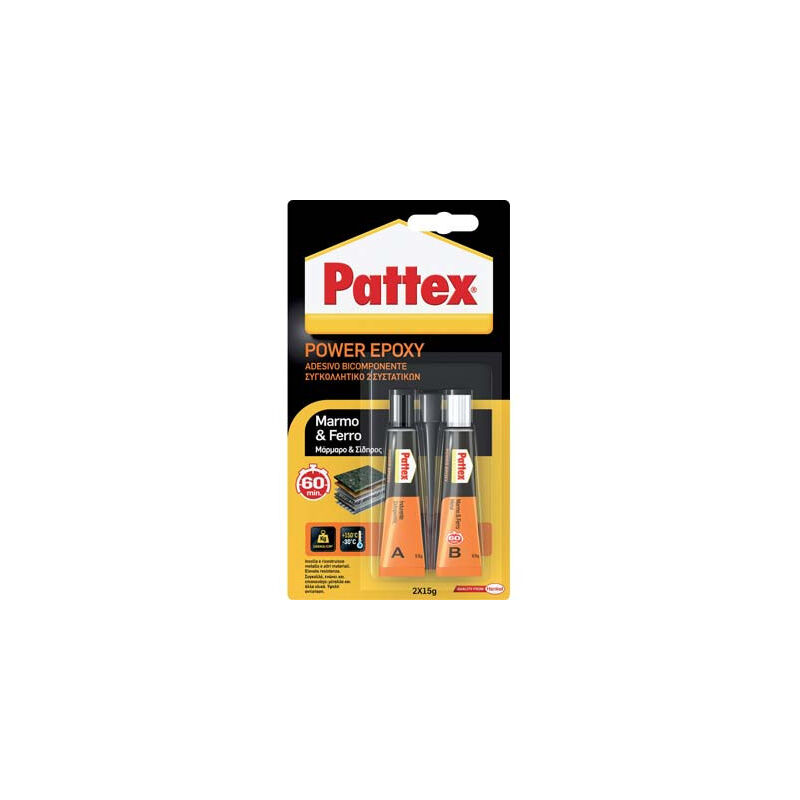 foto del prodotto pattex power epoxy marmo e ferro 60 min tubetto 2xml 15