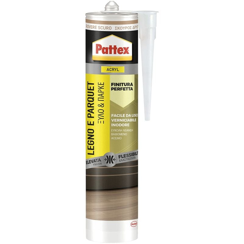 foto del prodotto pattex sigillante acrilico legno parquet, silicone per legno, ottimo per sigillatura di legno, parquet, armadi, infissi, zoccolini, verniciabile,