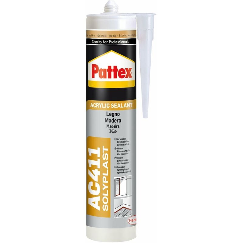 foto del prodotto pattex sigillante multiuso acrilico ac411, silicone per legno, per sigillatura di legno, parquet, armadi, infissi, zoccolini, verniciabile, colore