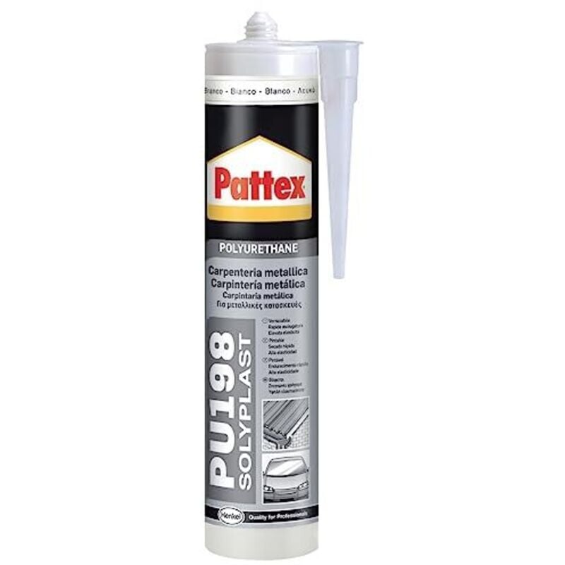 foto del prodotto pattex - sigillante poliuretanico pu 198, sigillante per lattoneria, carpenteria metallica, costruzioni metalliche, impianti di condizionamento, auto e nautica, carrozzeria, bianco, cartuccia da 310ml