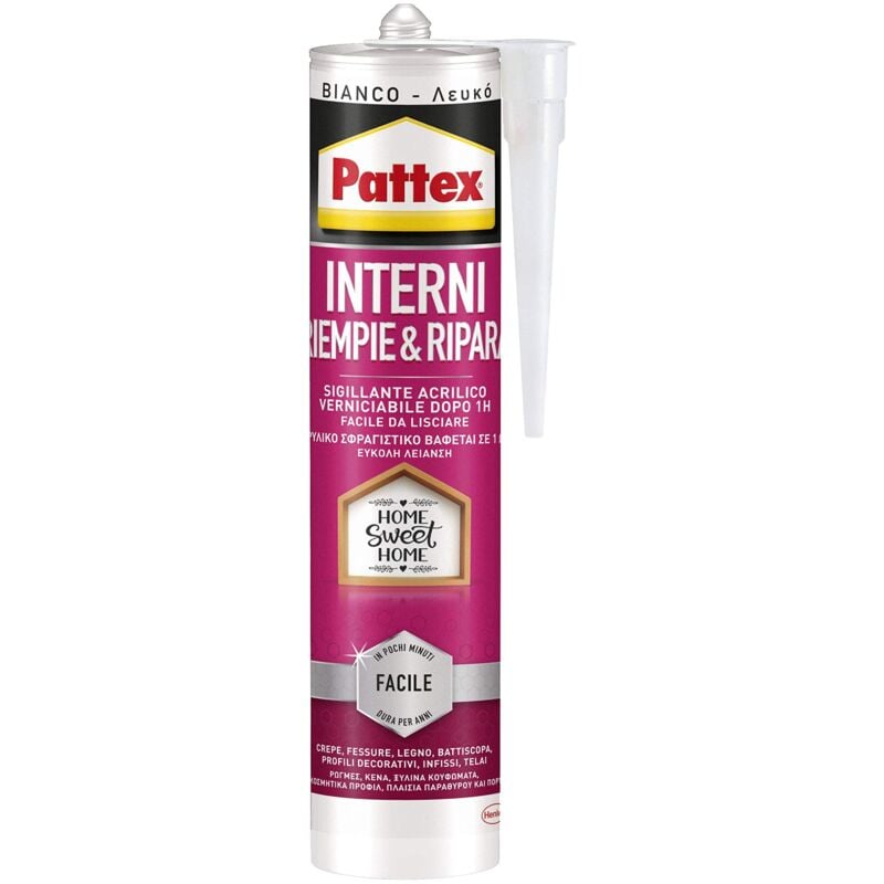 foto del prodotto pattex sigillanti light interni riempie ripara, sigillante acrilico interni, sigillante bianco verniciabile e inodore, sigillante finestre e fessure,