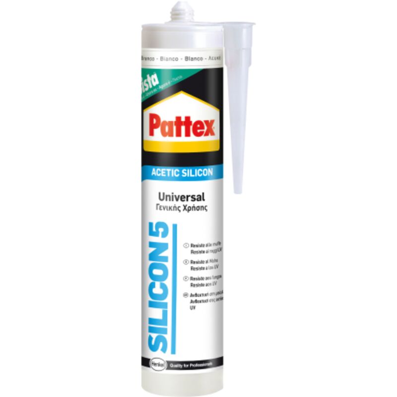 foto del prodotto pattex silicone acetico silicon5 antimuffa 280 ml trasparente sanitari