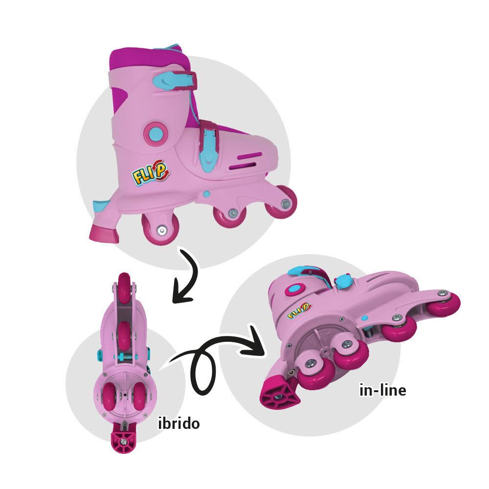 foto del prodotto pattini flip convertibili,in line e tri-skate, taglia 26-29,colore rosa,sport one,eta 3