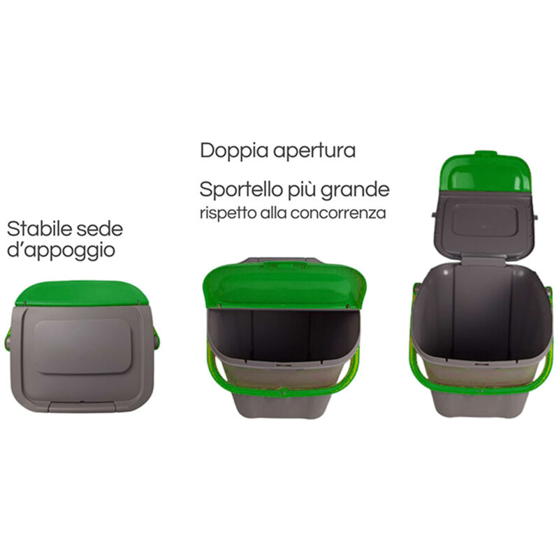 foto del prodotto pattumiera 28l secchio con manico e coperchio blu giallo o verde sovrapponibile chiusura antirandagismo cestino raccolta differenziata carta plastica