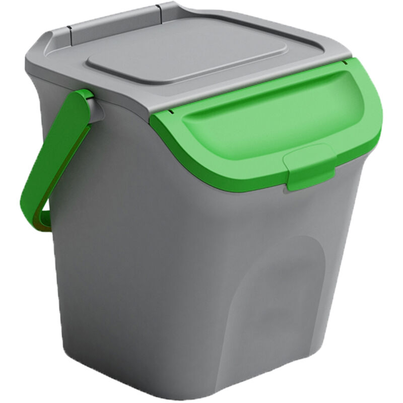 foto del prodotto pattumiera 28l stefanplast secchio con manico e coperchio verde sovrapponibile chiusura antirandaggismo cestino raccolta differenziata carta plastica