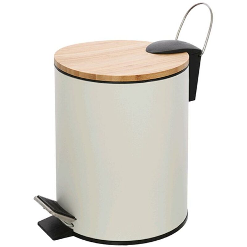 foto del prodotto pattumiera 3 litri per bagno in acciaio colore bianco opaco e bambu' per wc