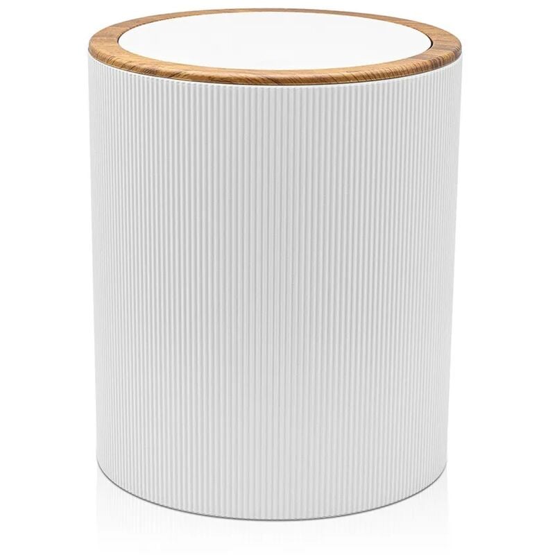 foto del prodotto pattumiera 5lt bianco coperchio basculante dettagli effetto legno blob