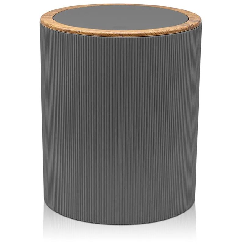 foto del prodotto pattumiera 5lt grigio coperchio basculante dettagli effetto legno blob