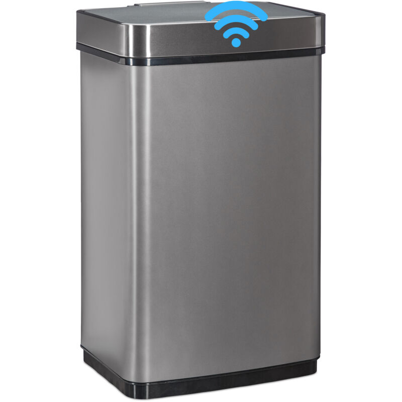 foto del prodotto pattumiera 60 l con sensore di movimento, contenitore rifiuti, bidoncino spazzatura in acciaio inox, a batterie, grigio