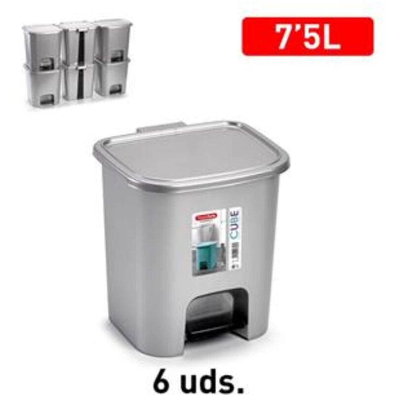 foto del prodotto pattumiera a pedale 7.5lt argento 24 x 22 x 25,5 cm