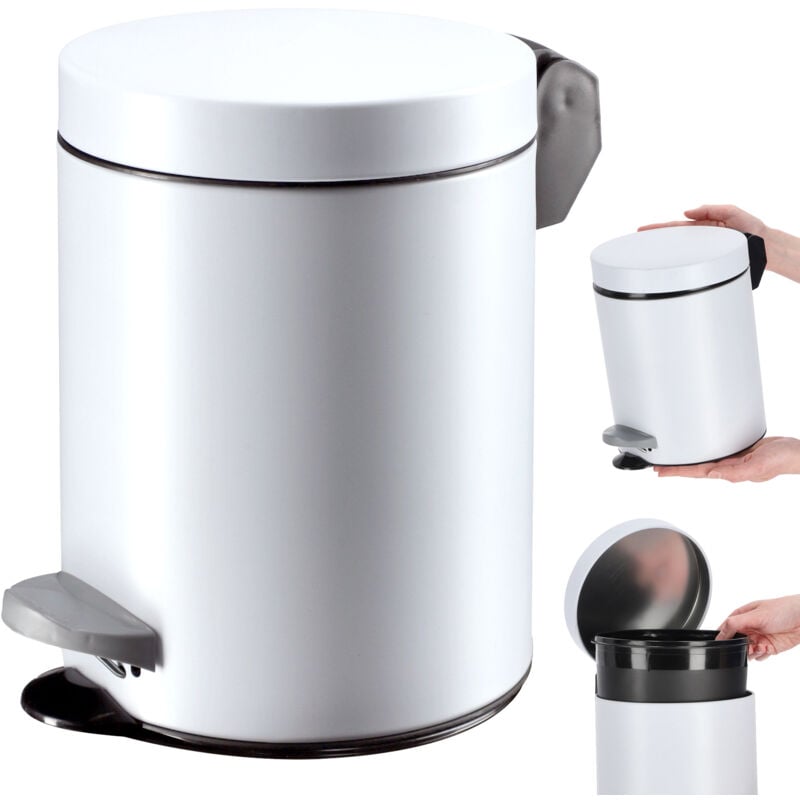 foto del prodotto pattumiera a pedale, acciaio, rotonda, elegante, con coperchio basculante, 5 l, bianco - kadax