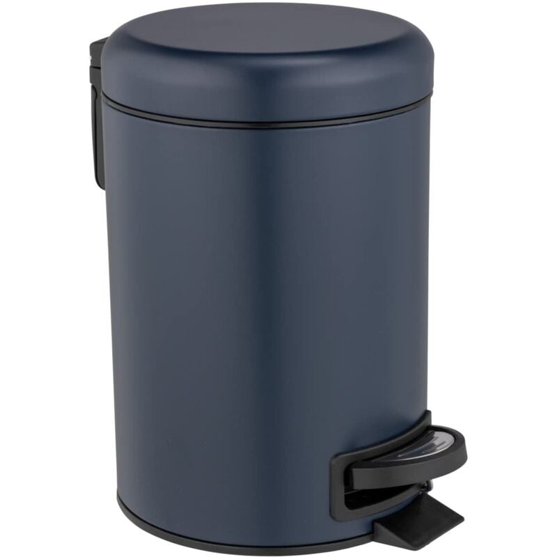 foto del prodotto pattumiera a pedale modello leman, piccola pattumiera per bagno, cucina o wc da 3l in acciaio, colore midnight blue, dimensioni l x a x p 17 x 25
