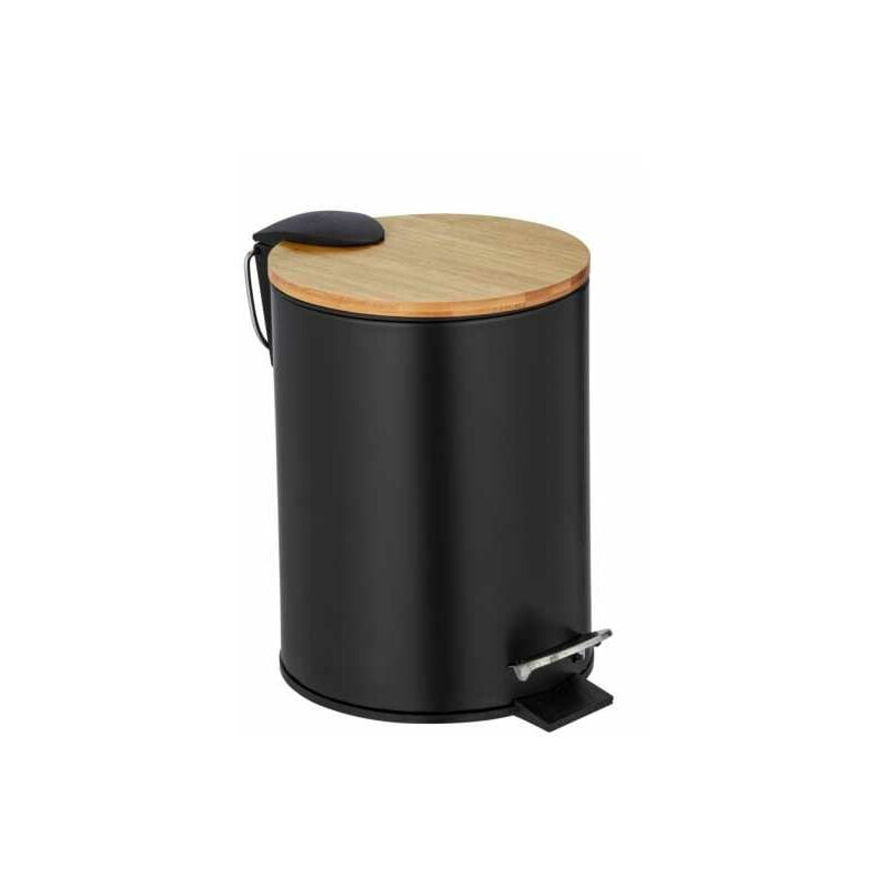 foto del prodotto pattumiera a pedale tortona con freno di caduta easy close, mini pattumiera per bagno 3l, acciaio bamb , 17x23,5x21 cm, nero marrone wenko