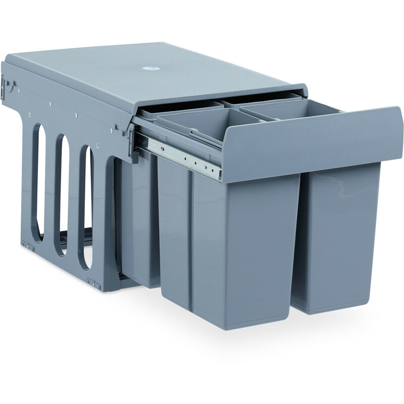 foto del prodotto pattumiera ad incasso da cucina, estraibile, 4 contenitori ciascuno 8 litri, plastica, 35,1x34,3x48 cm, grigio relaxdays