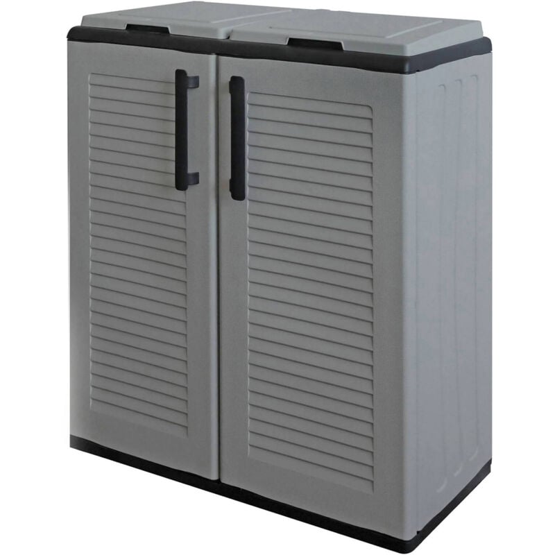 foto del prodotto pattumiera alfred, cestino portarifiuti, bidone per raccolta differenziata 2 ante, 100 made in italy, 68x37h84 cm, grigio e nero, finitura righe