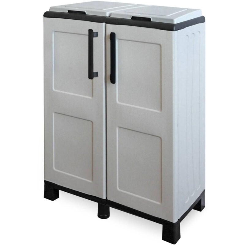 foto del prodotto pattumiera alistar, cestino portarifiuti, bidone per raccolta differenziata, 100 made in italy, 68x37h90 cm, grigio chiaro e nero, finitura quadri