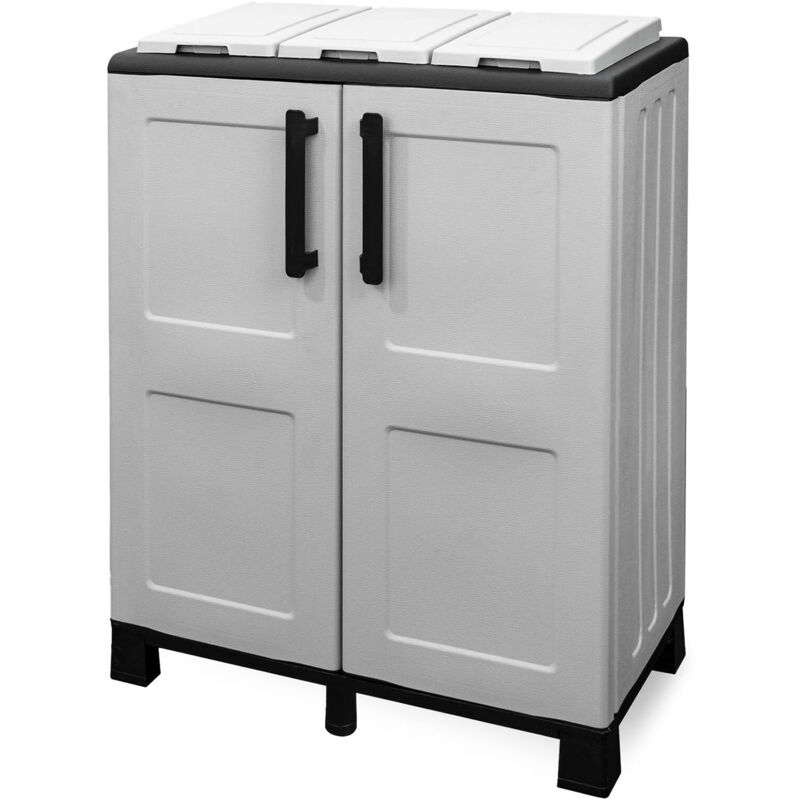 foto del prodotto pattumiera anthea, cestino portarifiuti, bidone per raccolta differenziata, 100 made in italy, 2 ante, 68x37h90 cm, grigio chiaro e nero dmora