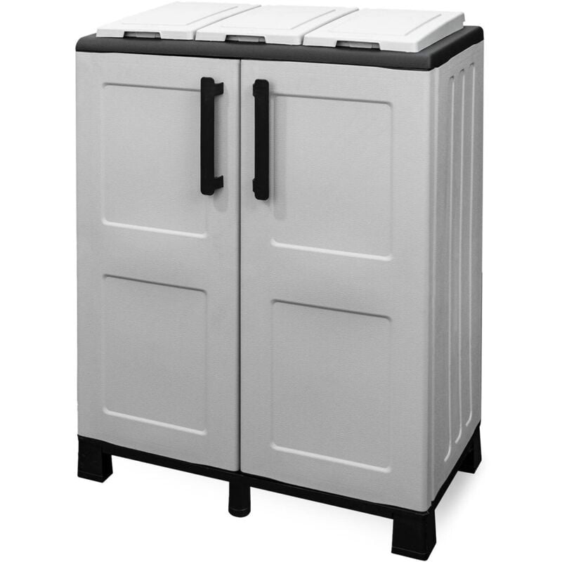 foto del prodotto pattumiera anthea, cestino portarifiuti, bidone per raccolta differenziata, 100 made in italy, 2 ante, 68x37h90 cm, grigio chiaro e nero dmora