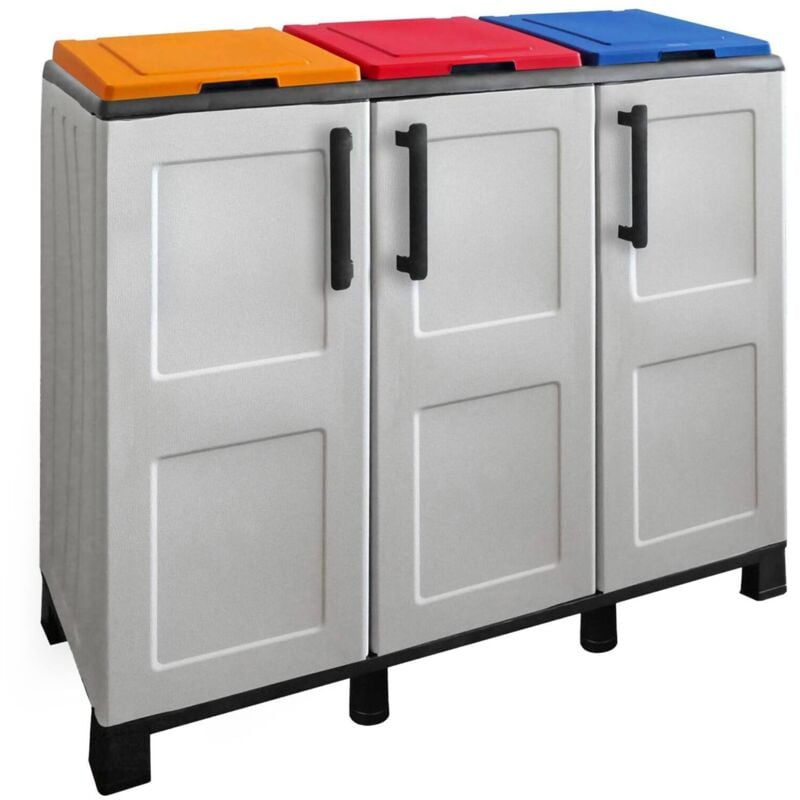 foto del prodotto pattumiera anthea, cestino portarifiuti, bidone per raccolta differenziata, 100 made in italy, 3 ante, 102x37h90 cm, grigio chiaro e multicolore