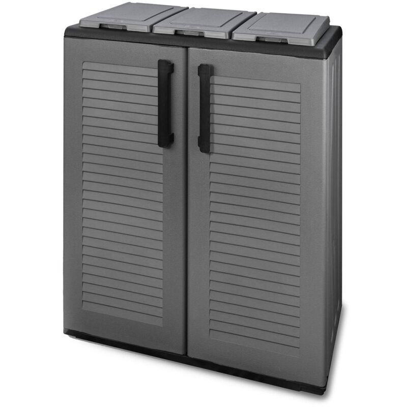 immagine 0 del prodotto pattumiera artan, cestino portarifiuti, bidone per raccolta differenziata 2 ante, 100 made in italy, 68x37h84 cm, grigio e nero, finitura righe