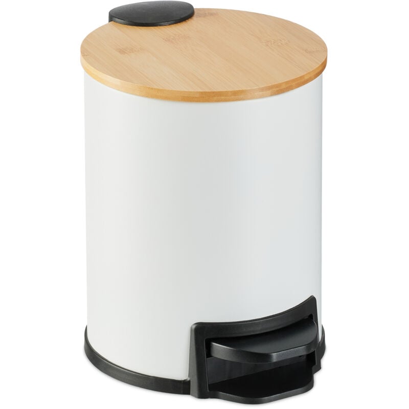foto del prodotto pattumiera bagno a pedale 3 l, cestino con secchio rimovibile e coperchio ammortizzato, ferro e bamb , bianco relaxdays