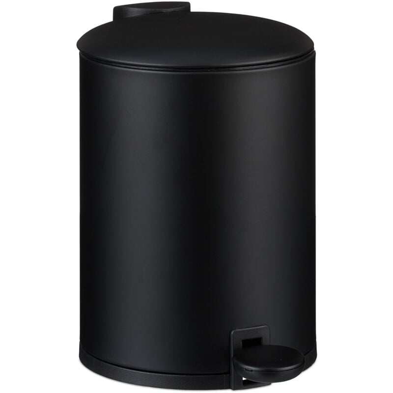 foto del prodotto pattumiera bagno a pedale 3l, cestino secchio interno rimovibile e coperchio ammortizzato, ferro opaco, nero relaxdays