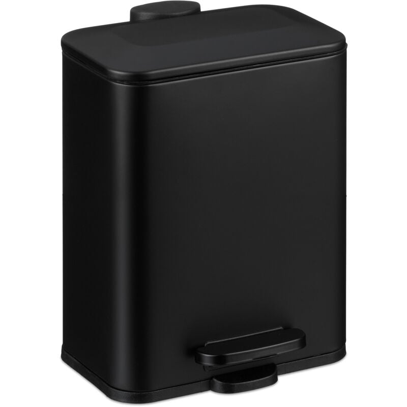 foto del prodotto pattumiera bagno a pedale 5 l, cestino secchio interno rimovibile e coperchio ammortizzato, ferro opaco, nero relaxdays