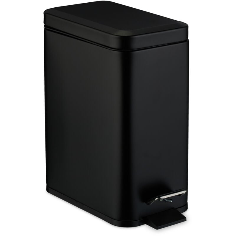 foto del prodotto pattumiera bagno a pedale, cestino 5 l secchio interno rimovibile e coperchio ammortizzato, acciaio inox opaco relaxdays