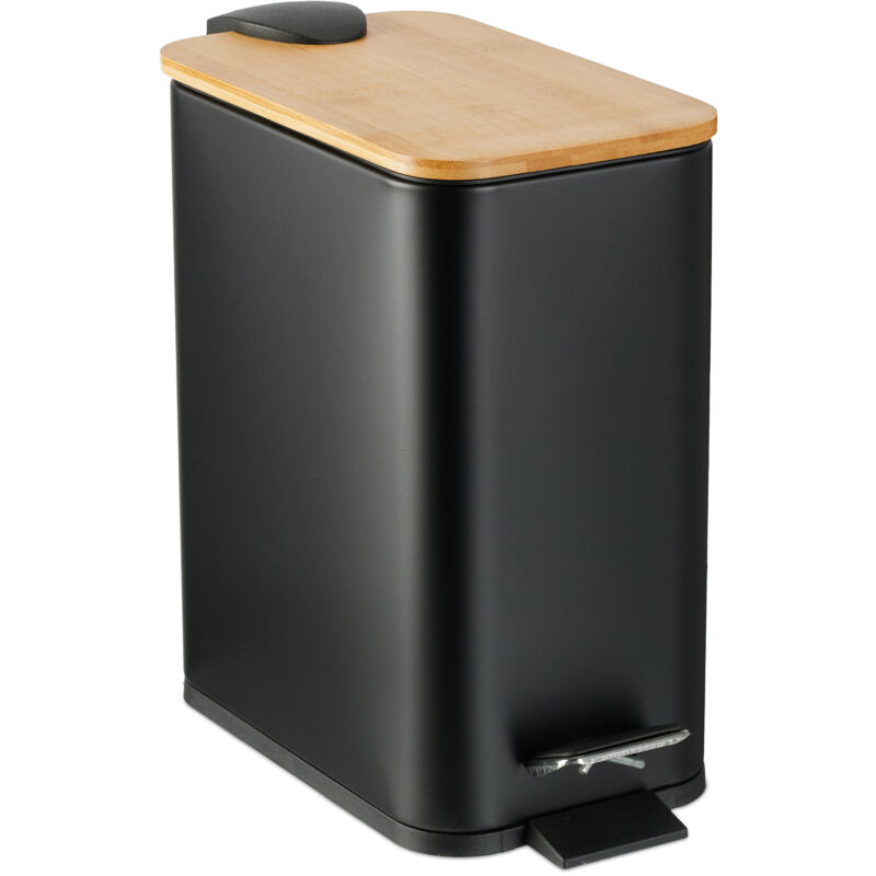 foto del prodotto pattumiera bagno a pedale da 5 l, cestino cosmetici con cesto interno rimovibile, bidone in ferro, bamb , nero relaxdays