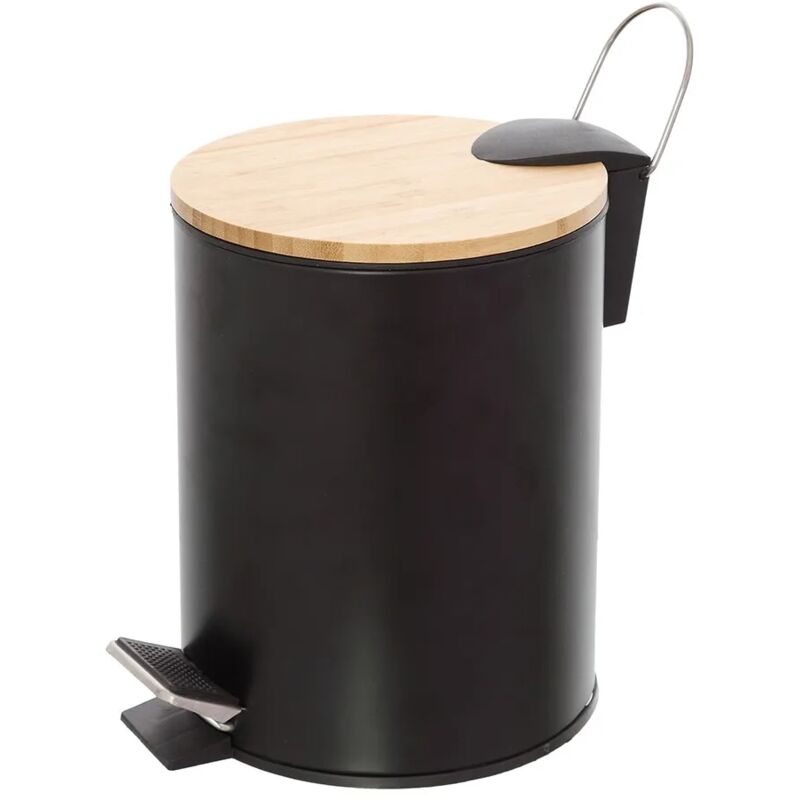 foto del prodotto pattumiera bagno con pedale in acciaio nero opaco e bamb 3 lt haiti