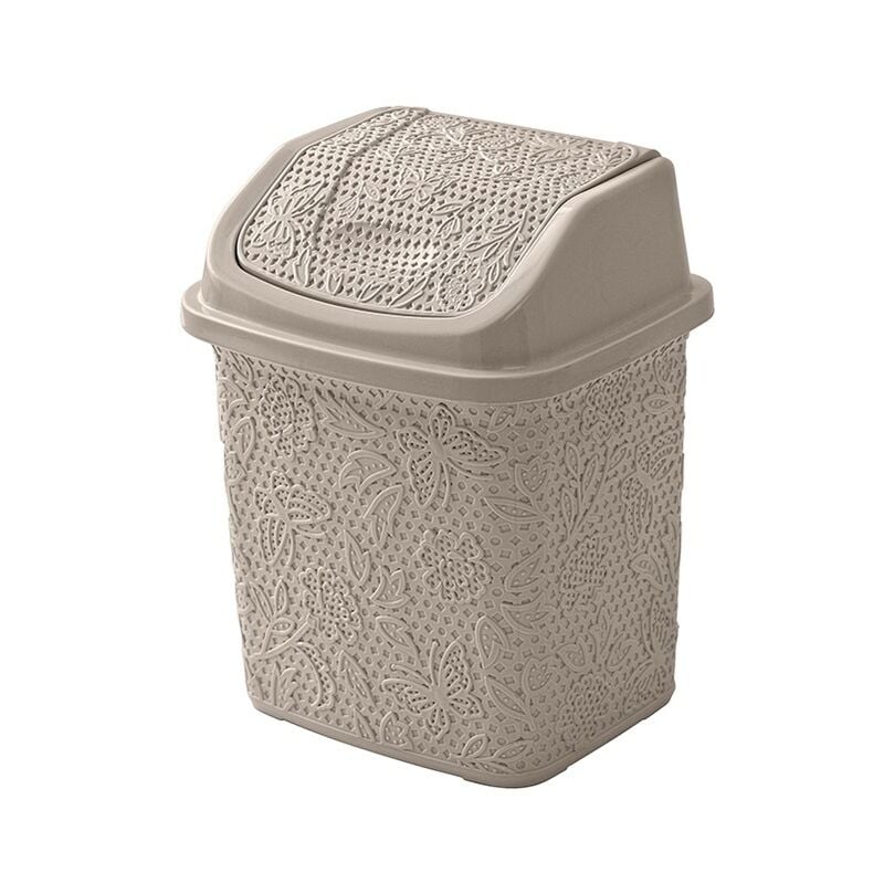foto del prodotto pattumiera bagno in plastica tortora capienza 5,5 lt con coperchio basculante