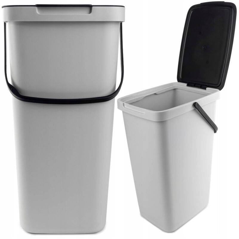 foto del prodotto pattumiera con coperchio e maniglia, pattumiera in plastica, per la raccolta differenziata, rettangolare, con coperchio incernierato grigio, 20 l 