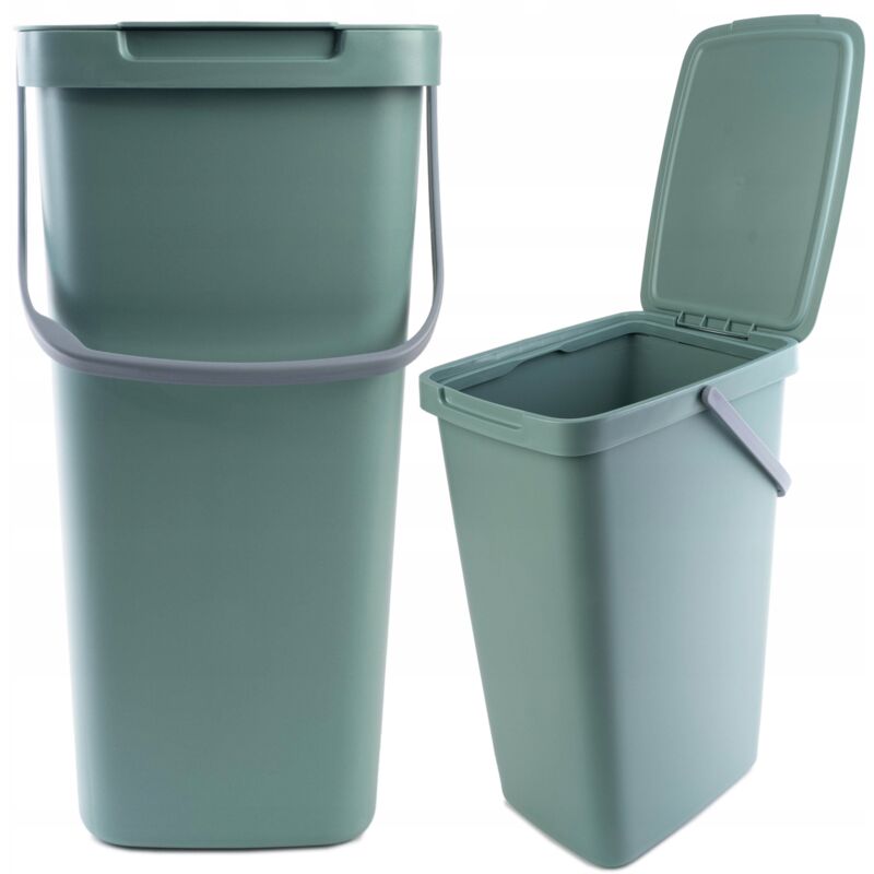 foto del prodotto pattumiera con coperchio e maniglia, pattumiera in plastica, per la raccolta differenziata, rettangolare, con coperchio incernierato verde, 20 l 