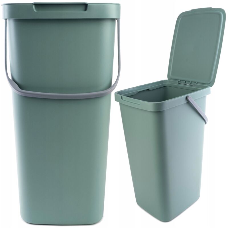 foto del prodotto pattumiera con coperchio e maniglia, pattumiera in plastica, per raccolta differenziata, rettangolare, con coperchio incernierato verde, 25 l 