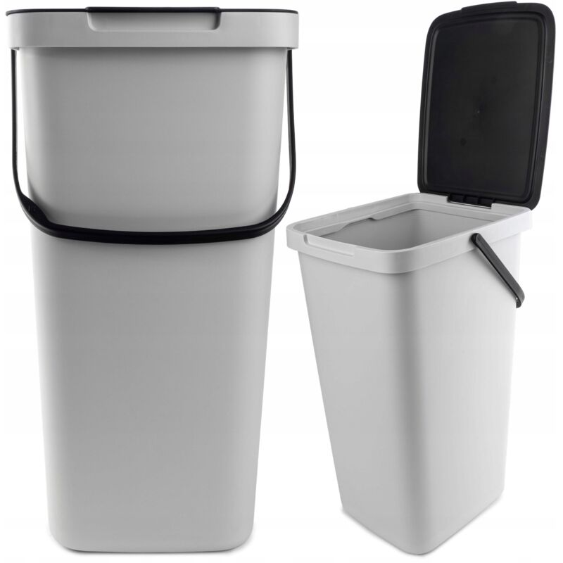 foto del prodotto pattumiera con coperchio e maniglia, plastica, per la raccolta differenziata, rettangolare, con coperchio incernierato grigio, 25 l kadax