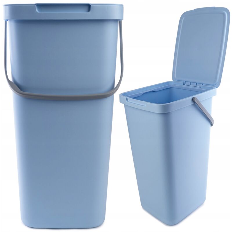 foto del prodotto pattumiera con coperchio e maniglia, plastica, per riciclaggio, rettangolare con coperchio incernierato blu, 25 l kadax