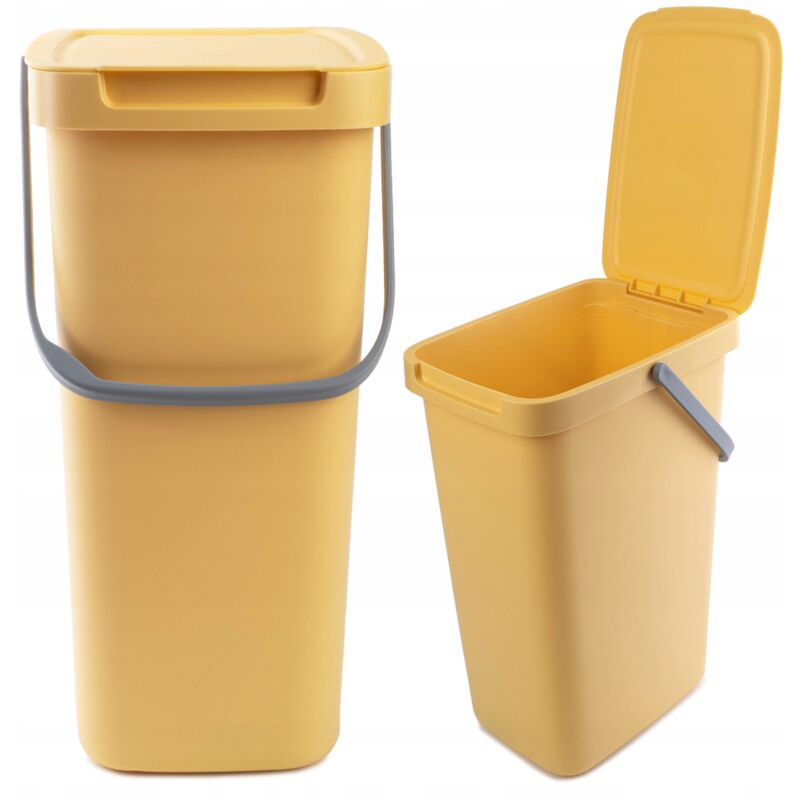 foto del prodotto pattumiera con coperchio e maniglia, plastica, per riciclaggio, rettangolare con coperchio incernierato giallo, 12 l kadax