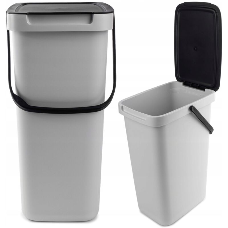 foto del prodotto pattumiera con coperchio e maniglia, plastica, per riciclaggio, rettangolare con coperchio incernierato grigio, 12 l kadax